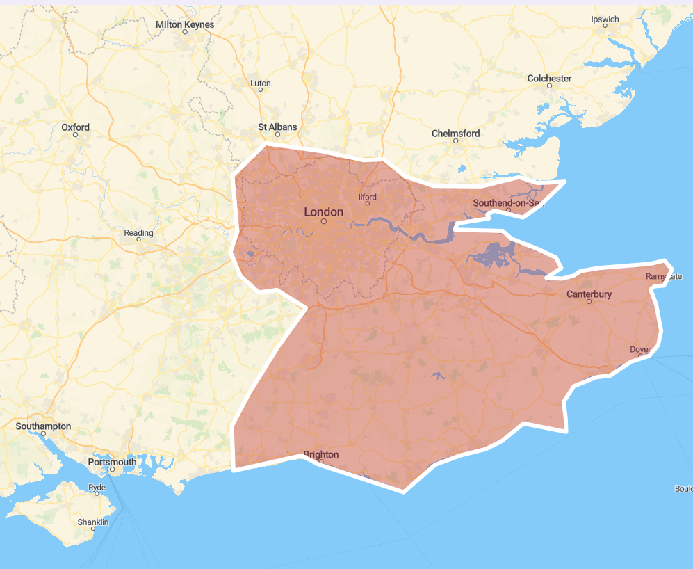 map of the southeast of England
